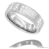 Surgical Steel Ladies Wedding Band Ring 6mm Shiny Hammered Finish Comfort fit