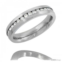 Surgical Steel Thin Ladies Eternity Wedding Band CZ Ring 4mm Comfort fit