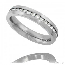 Surgical Steel Thin Ladies Eternity Wedding Band CZ Ring 4mm Comfort fit
