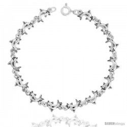 Sterling Silver Dolphin Charm Bracelet, 1/4 in wide 7.5 inch long