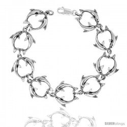 Sterling Silver Double Dolphin Charm Bracelet, 5/8" (15 mm).