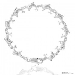  Sterling Silver Puffy Dolphin Bracelet for Women & Girls 7.5 inch long 