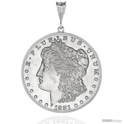 Sterling Silver 38 mm Silver Dollar & Mexican Olympic Coin Frame Bezel Pendant w/ Rope Edge Design (Coin is NOT Included)