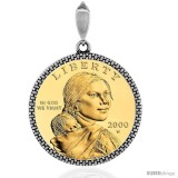 Sterling Silver 26 mm Sacagawea & Susan B. Anthony Coin Frame Bezel Pendant w/ Diamond Cut Finish (COIN is NOT Included)