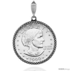 Sterling Silver 26 mm Sacagawea & Susan B. Anthony Coin Frame Bezel Pendant Illusion Edge (COIN is NOT Included)