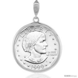 Sterling Silver 26 mm Sacagawea & Susan B. Anthony Coin Frame Bezel Pendant Round Edge (COIN is NOT Included)