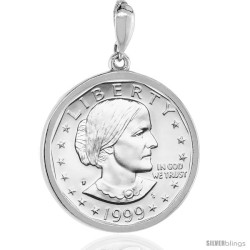 Sterling Silver 26 mm Sacagawea & Susan B. Anthony Coin Frame Bezel Pendant Square Edge (COIN is NOT Included)