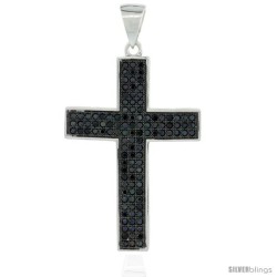 Sterling Silver Black & White CZ Cross Pendant Micro Pave 3/4 in