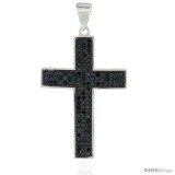 Sterling Silver Black & White CZ Cross Pendant Micro Pave 3/4 in