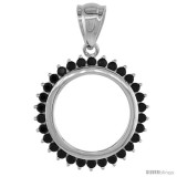 Sterling Silver 38 mm Silver Dollar & Mexican Olympic Coin Frame Bezel Pendant Black CZ Halo (COIN is NOT Included)