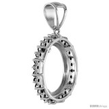 Sterling Silver 38 mm Silver Dollar & Mexican Olympic Coin Frame Bezel Pendant Black CZ Halo (COIN is NOT Included)
