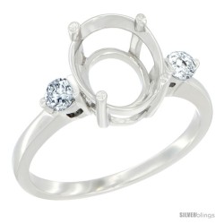 10k White Gold Semi-Mount ( 10x8 mm ) Oval Stone Ring w/ 0.027 Carat Brilliant Cut Diamonds, 1/2 in. (13mm) wide