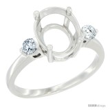 10k White Gold Semi-Mount ( 10x8 mm ) Oval Stone Ring w/ 0.027 Carat Brilliant Cut Diamonds, 1/2 in. (13mm) wide