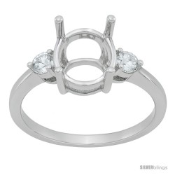 10k White Gold Semi-Mount ( 10x8 mm ) Oval Stone Ring w/ 0.027 Carat Brilliant Cut Diamonds, 1/2 in. (13mm) wide