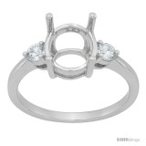 10k White Gold Semi-Mount ( 10x8 mm ) Oval Stone Ring w/ 0.027 Carat Brilliant Cut Diamonds, 1/2 in. (13mm) wide