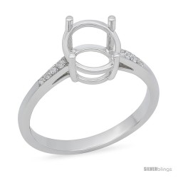 10k White Gold Semi-Mount ( 10x8 mm ) Oval Stone Ring with Brilliant Cut Diamonds