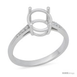 10k White Gold Semi-Mount ( 10x8 mm ) Oval Stone Ring with Brilliant Cut Diamonds
