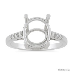 10k White Gold Semi-Mount ( 10x8 mm ) Oval Stone Ring with Brilliant Cut Diamonds