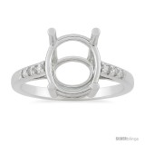 10k White Gold Semi-Mount ( 10x8 mm ) Oval Stone Ring with Brilliant Cut Diamonds