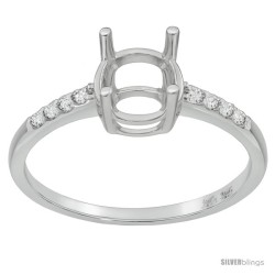 10k White Gold Semi-Mount 10x8 mm Oval Stone Engagement Ring with Diamond Sides