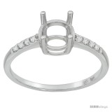 10k White Gold Semi-Mount 10x8 mm Oval Stone Engagement Ring with Diamond Sides