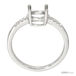 10k White Gold Semi-Mount 10x8 mm Oval Stone Engagement Ring with Diamond Sides