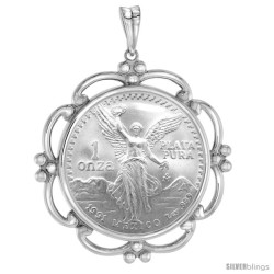Sterling Silver Scalloped 1 Onza Plata Libertad Bezel Pendant For 36 Mm Coins Prong Back (Coin is NOT Included)