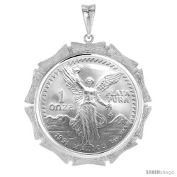 Sterling Silver Bamboo Shape Edge 1 Onza Plata Libertad Bezel Pendant For 36 Mm Coins Prong Back (Coin is NOT Included)
