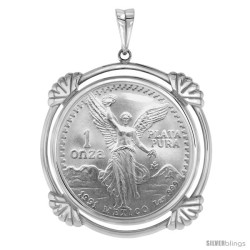 Sterling Silver Clamshell Edge 1 Onza Plata Libertad Bezel Pendant For 36 Mm Coins Prong Back (Coin is NOT Included)
