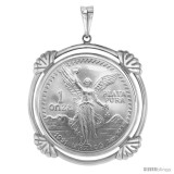 Sterling Silver Bamboo Shape Edge 1 Onza Plata Libertad Bezel Pendant For 36 Mm Coins Prong Back (Coin is NOT Included)