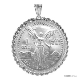 Sterling Silver 1 Onza Plata Libertad Rope Bezel Pendant Illusion Diamond Edge Prong Back Fits 36mm (Coin is NOT Included)