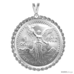 Sterling Silver 1 Onza Plata Libertad Rope Bezel Pendant Squared Edge Prong Back Fits 36mm (Coin is NOT Included)