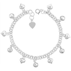 Sterling Silver Charm Bracelet Hearts and Chime Balls