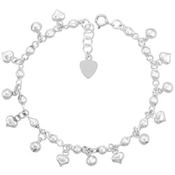 Sterling Silver Charm Bracelet w/ Beads and Chime Balls and Hearts