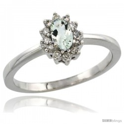 14k White Gold Diamond Halo Green Amethyst Ring 0.25 ct Oval Stone 5x3 mm, 5/16 in wide