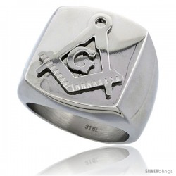 Surgical Steel Masonic Symbol Ring Square and Compass 3/4 in -Style Rss402