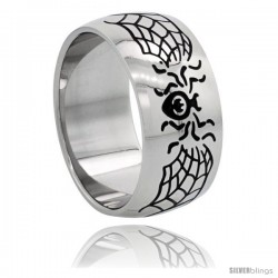 Surgical Steel Spider & Web Ring Domed 10mm Wedding Band