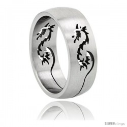 Surgical Steel Dragon Ring Domed 8mm Wedding Band Cut-out design