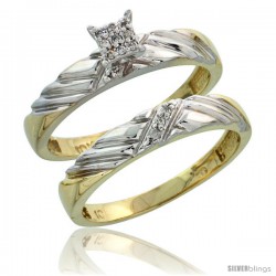 10k Yellow Gold Diamond Engagement Rings Set 2-Piece 0.08 cttw Brilliant Cut, 1/8 in wide