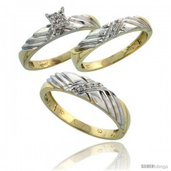 10k Yellow Gold Diamond Trio Engagement Wedding Ring 3-piece Set for Him & Her 5 mm & 3.5 mm wide 0.11 cttw -Style 10y018w3