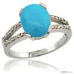 Sterling Silver and Diamond Halo Sleeping Beauty Turquoise Ring 2.4 carat Oval shape 10X8 mm, 3/8 in (10mm) wide