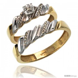 14k Gold 2-Pc Diamond Ring Set (5mm Engagement Ring & 5mm Man's Wedding Band), w/ 0.143 Carat Brilliant Cut Diamonds