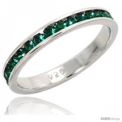 Sterling Silver Eternity Band, w/ May Birthstone, Emerald Crystals, 1/8" (3 mm) wide