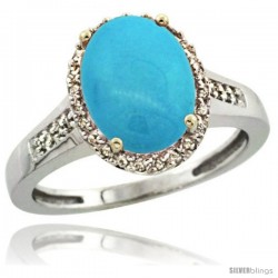 Sterling Silver Diamond Sleeping Beauty Turquoise Ring 2.4 ct Oval Stone 10x8 mm, 1/2 in wide