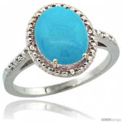 Sterling Silver Diamond Sleeping Beauty Turquoise Ring 2.4 ct Oval Stone 10x8 mm, 1/2 in wide -Style Cwg18111