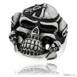 Surgical Steel Biker Ring Large Skull Decorated w/ 5 Skulls