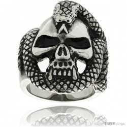 Surgical Steel Biker Ring Vampire Skull Rapped with Snake