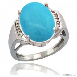 Sterling Silver Diamond Sleeping Beauty Turquoise Ring 9.7 ct Large Oval Stone 16x12 mm, 5/8 in wide