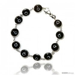 Sterling Silver Black Color Evil Eye Bracelet, 7 in long