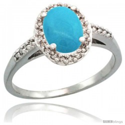 Sterling Silver Diamond Sleeping Beauty Turquoise Ring Oval Stone 8x6 mm 1.17 ct 3/8 in wide